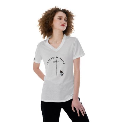 Picture of Scarf Mousey Womens T-Shirt V-Neck - Christian Pride