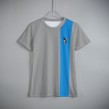 Picture of Scarf Mousey Kids T-Shirt - Gray with Blue Vertical Stripe