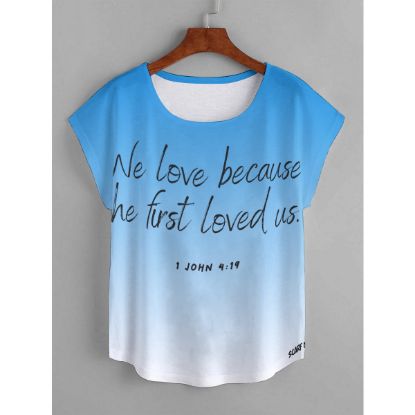 Picture of Women's Curved Hem T-shirt (Plus Size) - 1 John 4:19