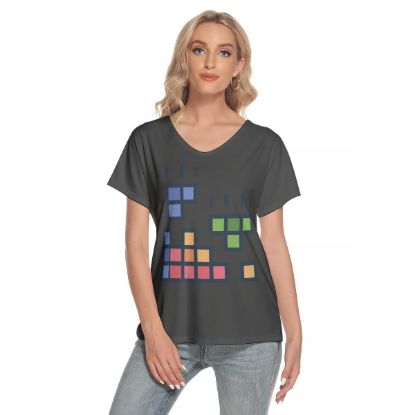 Picture of Scarf Mousey Womens T-Shirt Loose V-Neck - Tetris