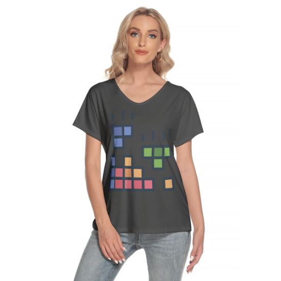 Picture of Scarf Mousey Womens T-Shirt Loose V-Neck - Tetris