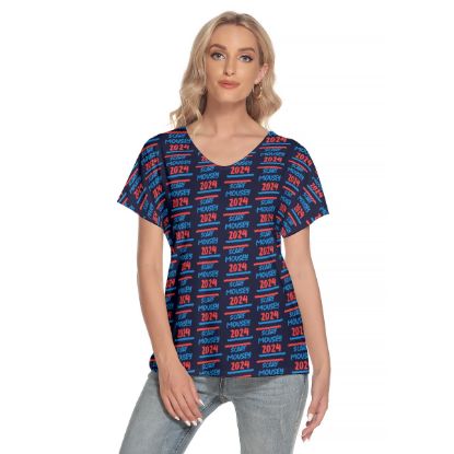 Picture of Scarf Mousey Womens T-Shirt Loose V-Neck - 2024 Tiled