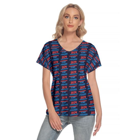 Picture of Scarf Mousey Womens T-Shirt Loose V-Neck - 2024 Tiled